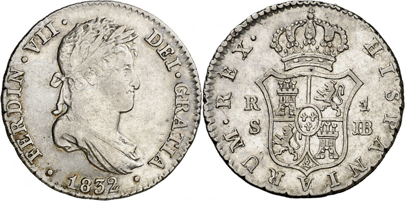 1832. Fernando VII. Sevilla. JB. 1 real. (AC. 681). 3 g. MBC/MBC+.