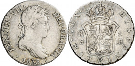 1833. Fernando VII. Sevilla. JB. 1 real. (AC. 682). 2,86 g. MBC-/MBC.