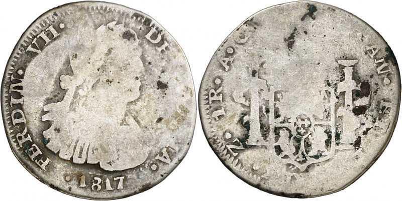1817. Fernando VII. Zacatecas. AG. 1 real. (AC. 706). Acuñación descuidada. Esca...