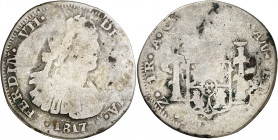 1817. Fernando VII. Zacatecas. AG. 1 real. (AC. 706). Acuñación descuidada. Escasa. 2,85 g. BC-.
