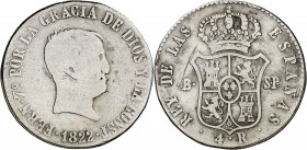 1822. Fernando VII. Barcelona. SP. 4 reales. (AC. 721). Tipo "cabezón". Limpiada. Escasa. 5,64 g. BC.