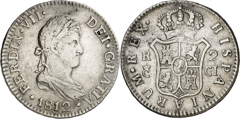 1812. Fernando VII. Cádiz. CI. 2 reales. (AC. 727). 5,75 g. MBC-.