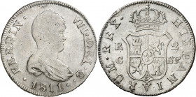 1811. Fernando VII. Catalunya (Tarragona o Mallorca). SF. 2 reales. (AC. 765). Escasa. 5,36 g. BC+/MBC-.