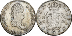 1813. Fernando VII. Catalunya (Mallorca). SF. 2 reales. (AC. 768). Lazo recto. Buen ejemplar. Muy escasa así. 5,92 g. MBC+.