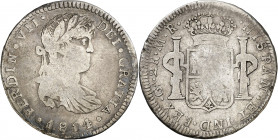 1814. Fernando VII. Guadalajara. MR. 2 reales. (AC. 782). Acuñación descuidada. Rara. 6,33 g. (MBC-).
