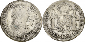 1821. Fernando VII. Guadalajara. FS. 2 reales. (AC. 784). Rayitas. Acunación floja. Muy rara, no hemos tenido ningún ejemplar. 6,48 g. (MBC-).