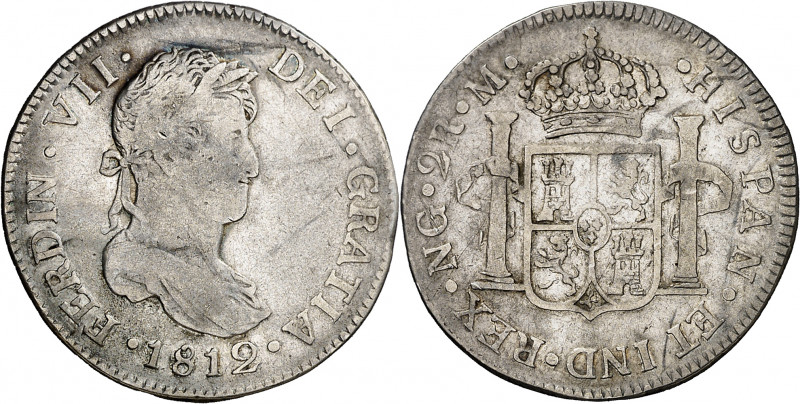 1812. Fernando VII. Guatemala. M. 2 reales. (AC. 795). Escasa. 6,57 g. BC/BC+.
