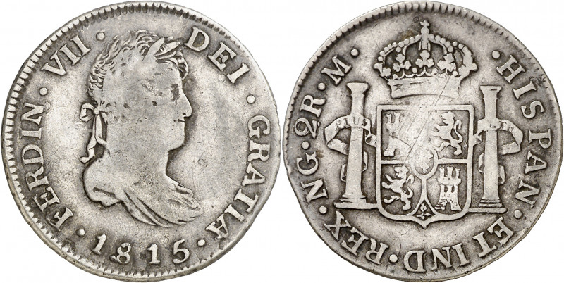 1815. Fernando VII. Guatemala. M. 2 reales. (AC. 798). Escasa. 6,77 g. BC+/MBC-.