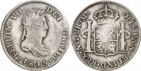 1815. Fernando VII. Guatemala. M. 2 reales. (AC. 798). Escasa. 6,77 g. BC+/MBC-.