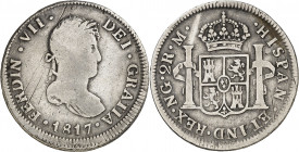 1817. Fernando VII. Guatemala. M. 2 reales. (AC. 800). Escasa. 6,41 g. BC/BC+.