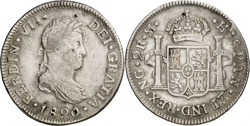 1820. Fernando VII. Guatemala. M. 2 reales. (AC. 803). Dos pequeños intentos de ...