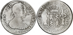 1808. Fernando VII. Lima. JP. 2 reales. (AC. 807). Busto indígena. FERDIN. Plata ligeramente agria. Ex Colección de 2 reales y 2 escudos, Áureo 09/04/...