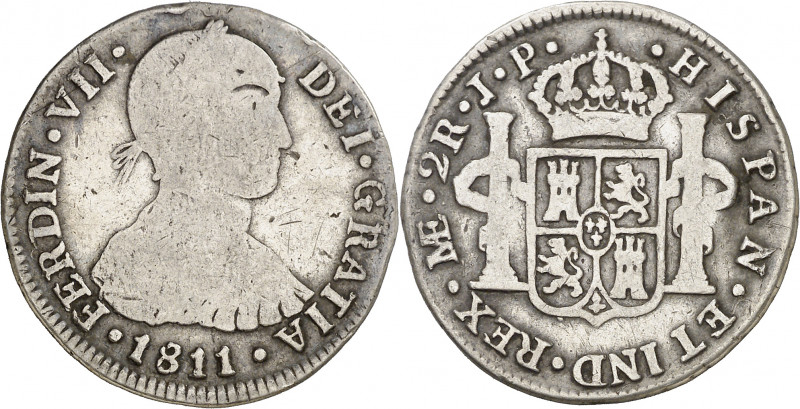 1811. Fernando VII. Lima. JP. 2 reales. (AC. 810). Busto indígena. Escasa. 6,33 ...