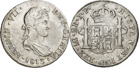 1813. Fernando VII. Lima. JP. 2 reales. (AC. 813). Buen ejemplar. Escasa así. 6,73 g. MBC+.