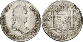 1815. Fernando VII. Lima. JP. 2 reales. (AC. 815). 6,68 g. MBC-.