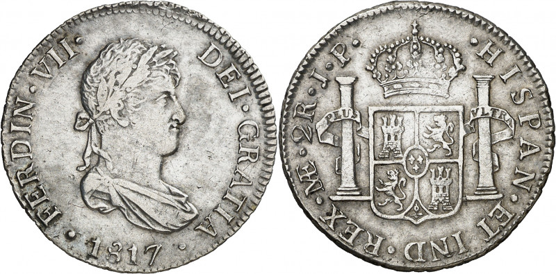 1817. Fernando VII. Lima. JP. 2 reales. (AC. 817). 6,73 g. MBC.