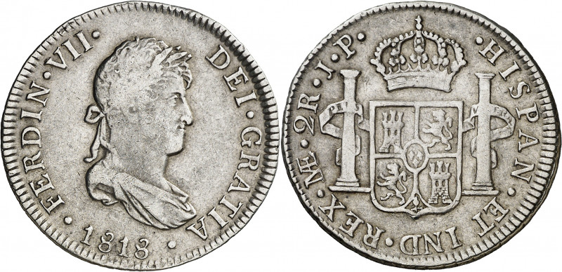 1818. Fernando VII. Lima. JP. 2 reales. (AC. 818). 6,39 g. MBC-.