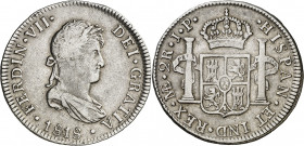 1818. Fernando VII. Lima. JP. 2 reales. (AC. 818). 6,39 g. MBC-.
