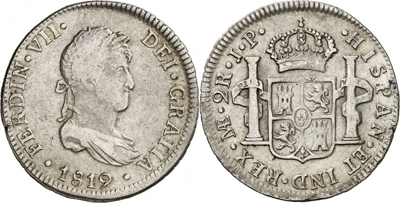 1819. Fernando VII. Lima. JP. 2 reales. (AC. 819). 6,23 g. MBC-.