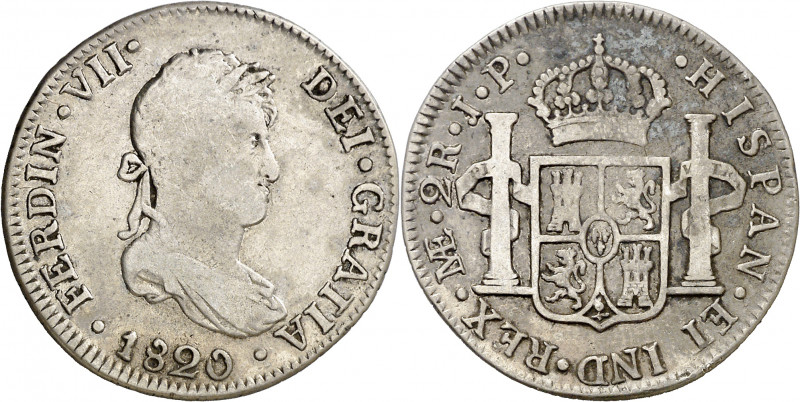 1820. Fernando VII. Lima. JP. 2 reales. (AC. 820). 6,28 g. BC+/MBC-.