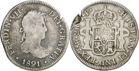 1821. Fernando VII. Lima. JP. 2 reales. (AC. 821). Grieta. 6,11 g. BC.