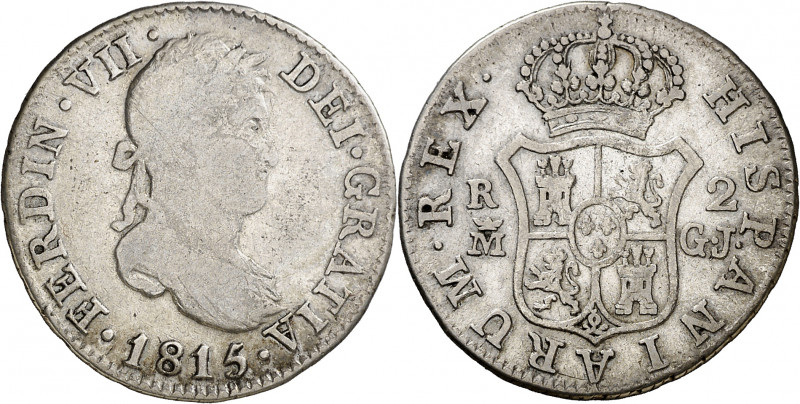 1815. Fernando VII. Madrid. GJ. 2 reales. (AC. 830). Ex Colección Monterrey, Áur...