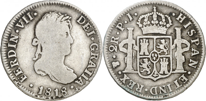 1818. Fernando VII. Potosí. PJ. 2 reales. (AC. 915). Ex Áureo 23/01/2002, nº 138...