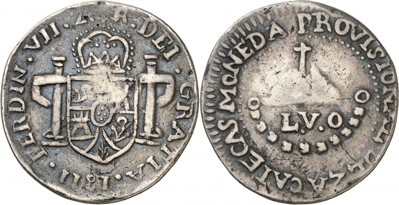 1811. Fernando VII. Zacatecas. 2 reales. (AC. 997). Acuñación insurgente. Flores...