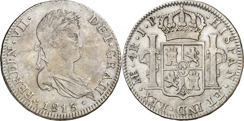 1813. Fernando VII. Lima. JP. 4 reales. (AC. 1067). Golpecitos. Escasa. 13,22 g....