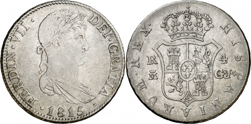 1815. Fernando VII. Madrid. GJ. 4 reales. (AC. 1081). Hojitas en reverso. Escasa...