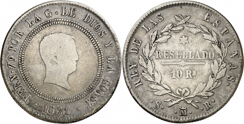 1821. Fernando VII. Madrid. SR. 10 reales. (AC. 1088). Tipo "cabezón". 13,22 g. ...