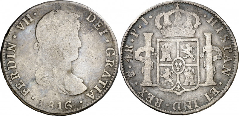 1816. Fernando VII. Potosí. PJ. 4 reales. (AC. 1099). 12,80 g. BC-/BC.