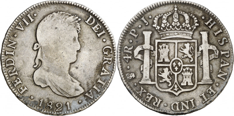 1821. Fernando VII. Potosí. PJ. 4 reales. (AC. 1104). Ex Áureo 21/05/1996, nº 25...