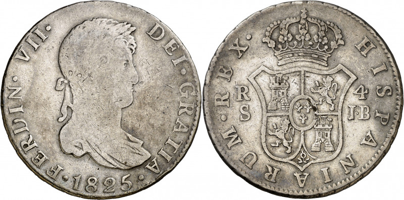 1825. Fernando VII. Sevilla. JB. 4 reales. (AC. 1132). 13,13 g. BC/BC+.