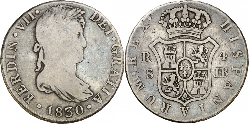 1830. Fernando VII. Sevilla. JB. 4 reales. (AC. 1135). 13,01 g. BC-/BC.