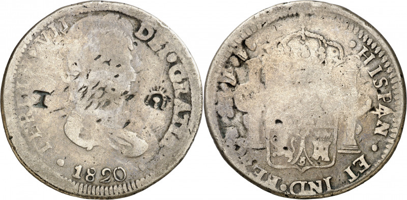 1820. Fernando VII. Chihuahua. RP. 8 reales. (AC. 1173). Impurezas. Escasa. 27,3...