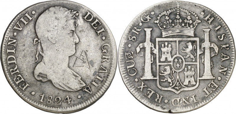 1824. Fernando VII. Cuzco. G. 8 reales. (AC. 1180). Grafiti en anverso. Escasa. ...