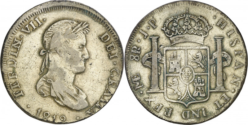 1812. Fernando VII. Lima. JP. 8 reales. (Barrera falta). Falsa de época en plata...