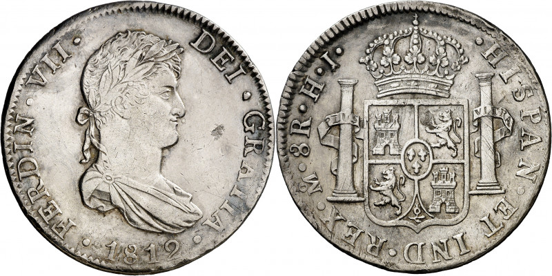 1812. Fernando VII. México. HJ. 8 reales. (AC. 1319). Hojita. 26,80 g. MBC/MBC+....