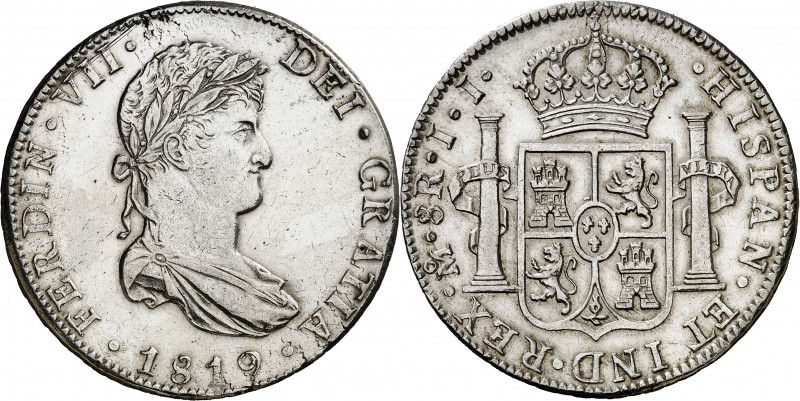 1819. Fernando VII. México. JJ. 8 reales. (AC. 1334). Leves golpecitos. Limpiada...