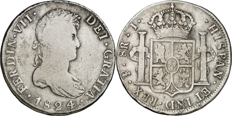 1824. Fernando VII. Potosí. J. 8 reales. (AC. 1392). Ex Áureo 17/12/1996, nº 469...