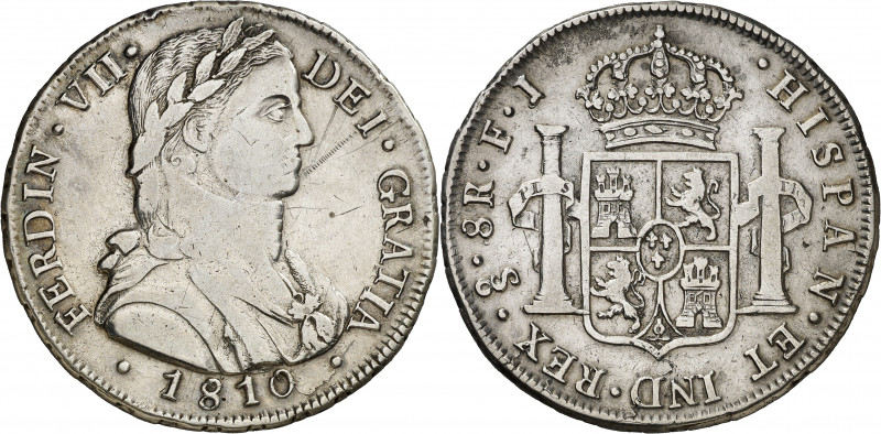 1810. Fernando VII. Santiago. FJ. 8 reales. (AC. 1403). Busto almirante con láur...