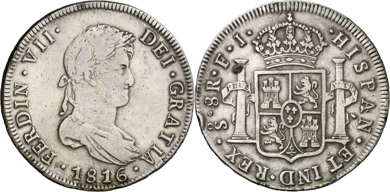 1816. Fernando VII. Santiago. FJ. 8 reales. (AC. 1409). Golpecitos. Muy escasa. ...