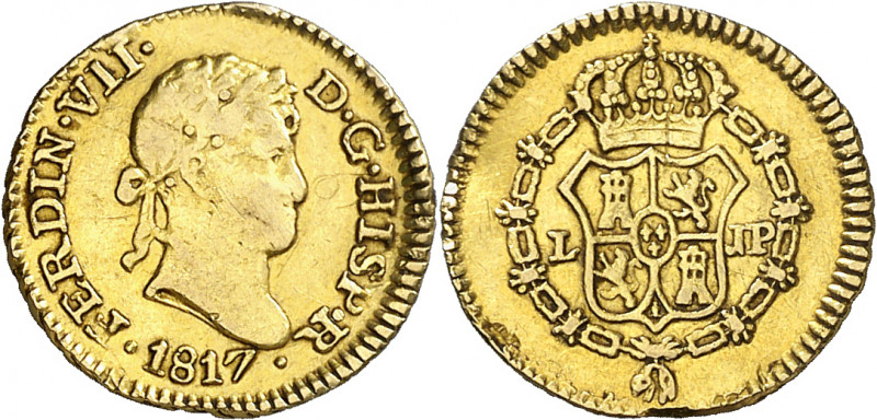 1817. Fernando VII. Lima. JP. 1/2 escudo. (AC. 1480). Rayitas. Hojita en reverso...