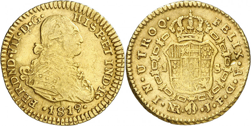 1819. Fernando VII. Santa Fe de Nuevo Reino. JF. 1 escudo. (AC. 1558) (Restrepo ...