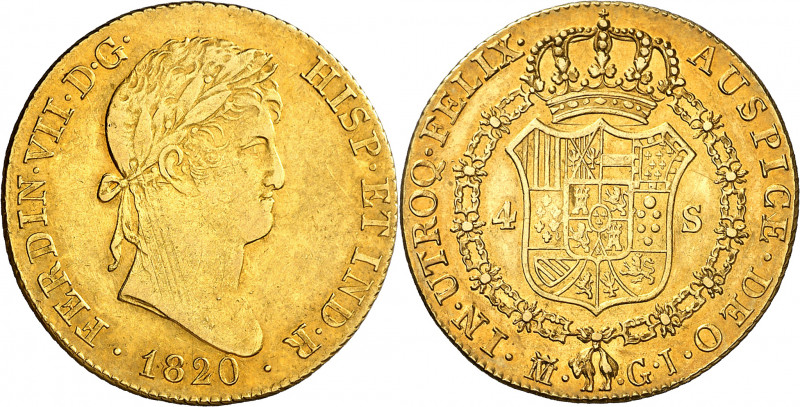 1820. Fernando VII. Madrid. GJ. 4 escudos. (AC. 1716). Leves rayitas. Precioso c...