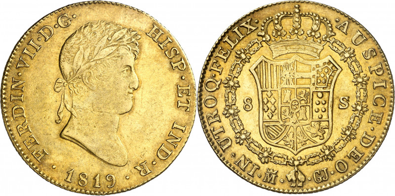 1819. Fernando VII. Madrid. GJ. 8 escudos. (AC. 1775) (Cal.Onza 1240). Mínimas r...