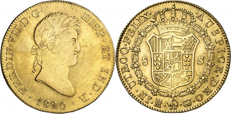 1820. Fernando VII. Madrid. GJ. 8 escudos. (AC. 1776) (Cal.Onza 1241). Atractiva...