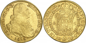 1815. Fernando VII. Santa Fe de Nuevo Reino. JF/JJ. 8 escudos. (AC. 1849 var) (AC.pdf. 1848.1) (Cal.Onza 1330 var) (Restrepo 127-19b). Escasa. 27,06 g...