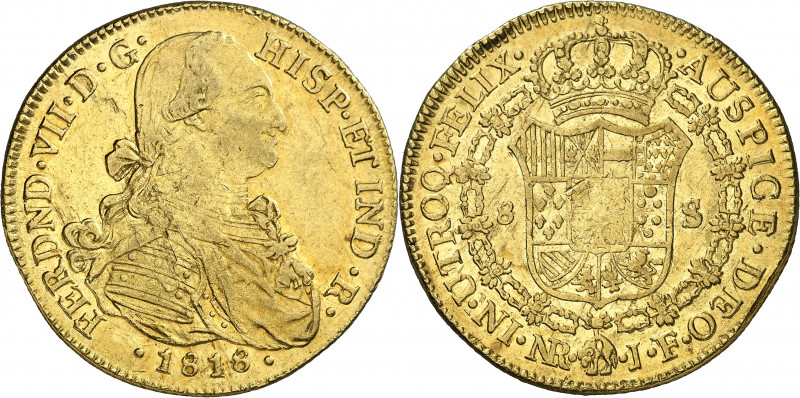 1818. Fernando VII. Santa Fe de Nuevo Reino. JF. 8 escudos. (AC. 1856) (Cal.Onza...